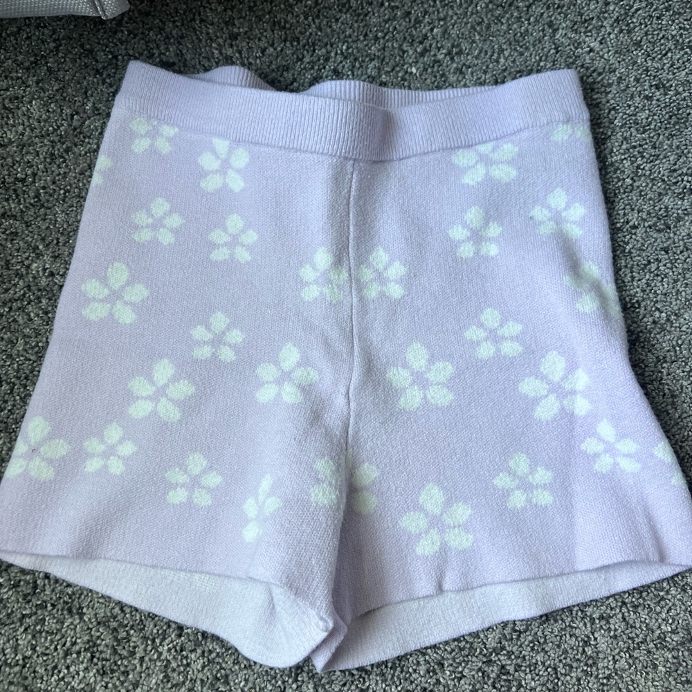 purple flower shorts